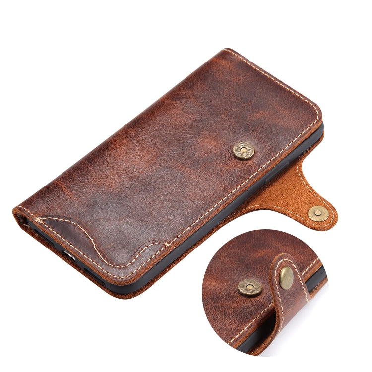 For iPhone XR Denior Oil Wax Cowhide Magnetic Button Horizontal Flip Leather Case with Card Slots & Wallet(Black) Eurekaonline