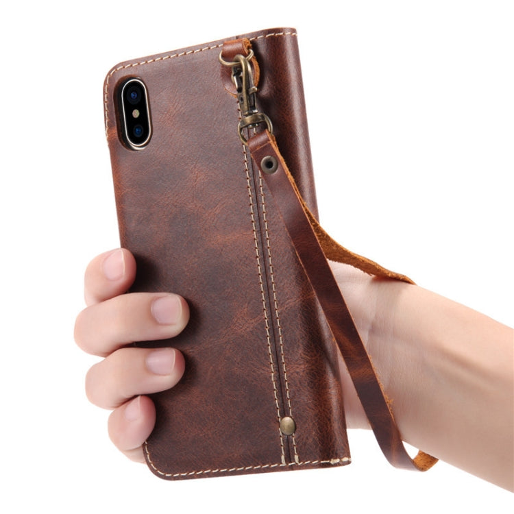 For iPhone XR Denior Oil Wax Cowhide Magnetic Button Horizontal Flip Leather Case with Card Slots & Wallet(Black) Eurekaonline