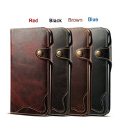 For iPhone XR Denior Oil Wax Cowhide Magnetic Button Horizontal Flip Leather Case with Card Slots & Wallet(Dark Red) Eurekaonline