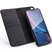 For iPhone XR QIALINO 2 in 1 Cross Texture Top-grain Leather  + PC + TPU Horizontal Flip Leather Case with Holder & Card Slots(Black) Eurekaonline