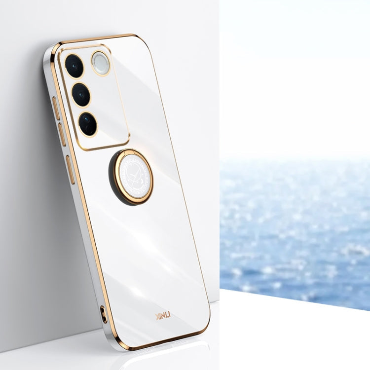 For vivo S16 Pro XINLI Straight Edge 6D Electroplate TPU Phone Case with Ring Holder(White) Eurekaonline