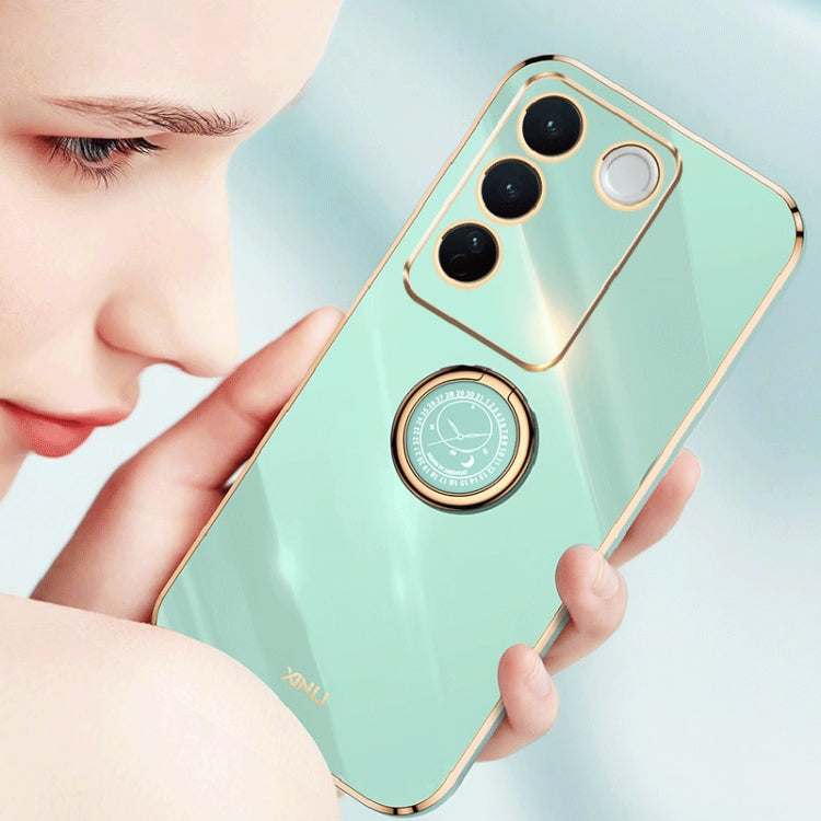 For vivo S16e XINLI Straight Edge 6D Electroplate TPU Phone Case with Ring Holder(Cherry Purple) Eurekaonline