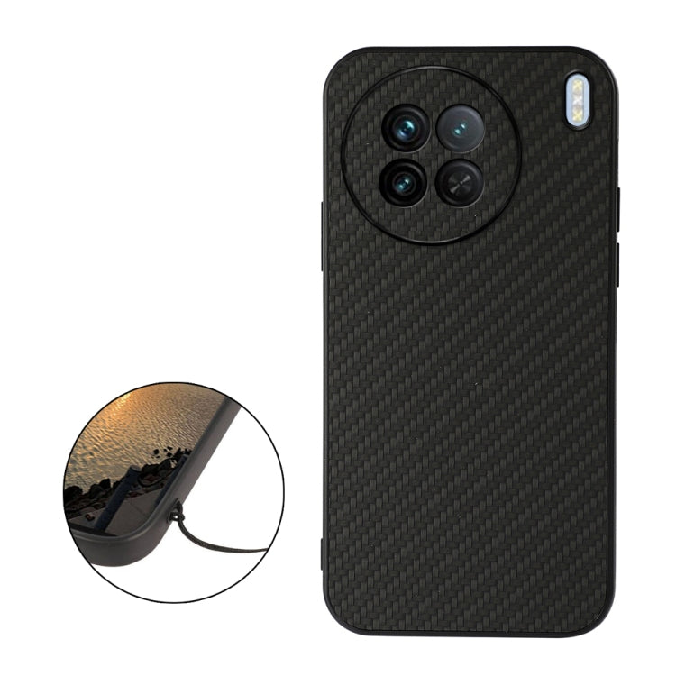 For vivo X90 Accurate Hole Carbon Fiber Texture PU Phone Case(Black) Eurekaonline