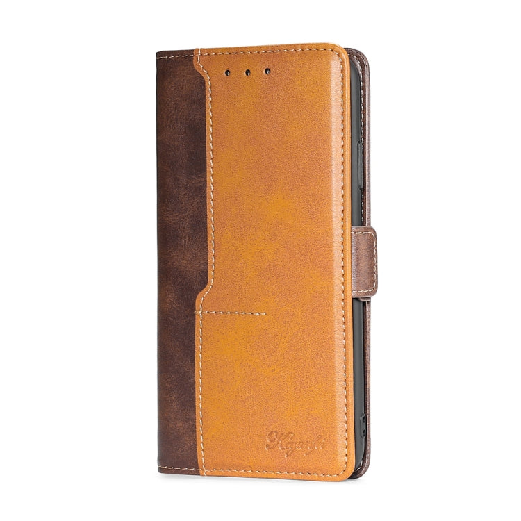 For vivo X90 Pro 5G Contrast Color Side Buckle Leather Phone Case(Dark Brown + Gold) Eurekaonline