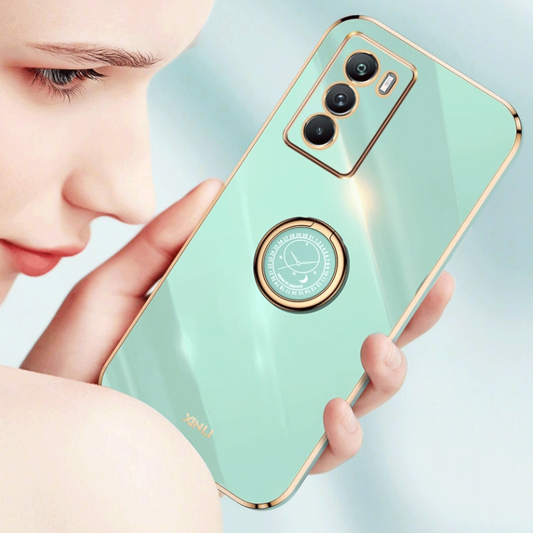For vivo X90 Pro 5G XINLI Straight Edge 6D Electroplate TPU Phone Case with Ring Holder(Celestial Blue) Eurekaonline