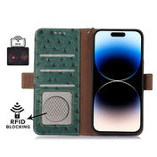 For vivo X90 Pro+ Ostrich Pattern Genuine Leather RFID Phone Case(Green) Eurekaonline