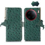 For vivo X90 Pro+ Ostrich Pattern Genuine Leather RFID Phone Case(Green) Eurekaonline