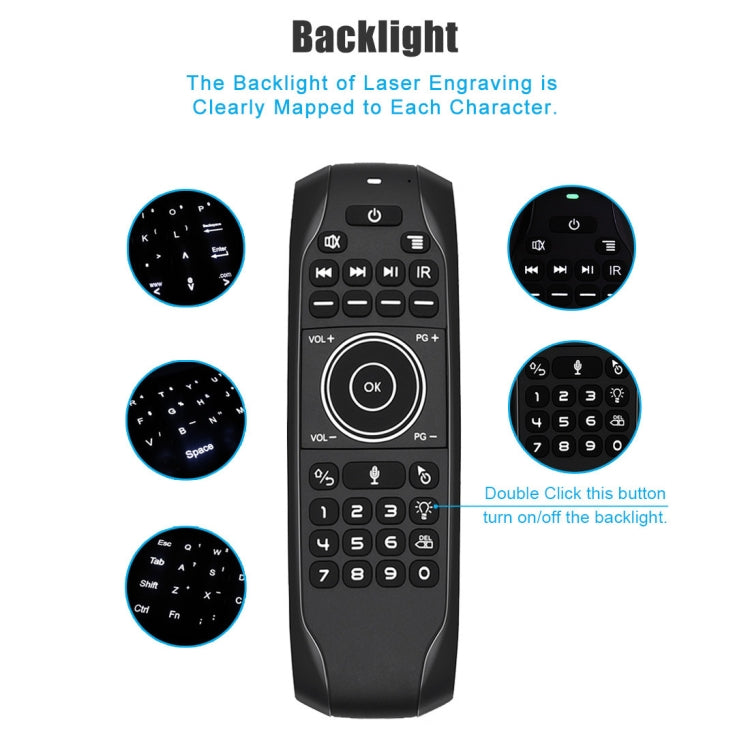 G7V Pro 2.4GHz Fly Air Mouse LED Backlight Wireless Keyboard Remote Control with Gyroscope for Android TV Box / PC, Support Intelligent Voice Eurekaonline