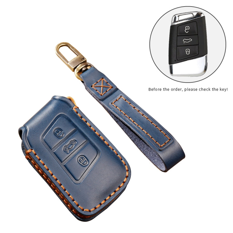 Hallmo Car Cowhide Leather Key Protective Cover Key Case for Volkswagen Lavida A Style (Blue) Eurekaonline