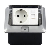 Hidden Pop-up Aluminum Alloy Computer Floor Socket with Cover Bottom Box, EU Plug Eurekaonline