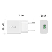 IVON AD-35 2 in 1 18W QC3.0 USB Port Travel Charger + 1m USB to 8 Pin Data Cable Set, EU Plug(White) Eurekaonline
