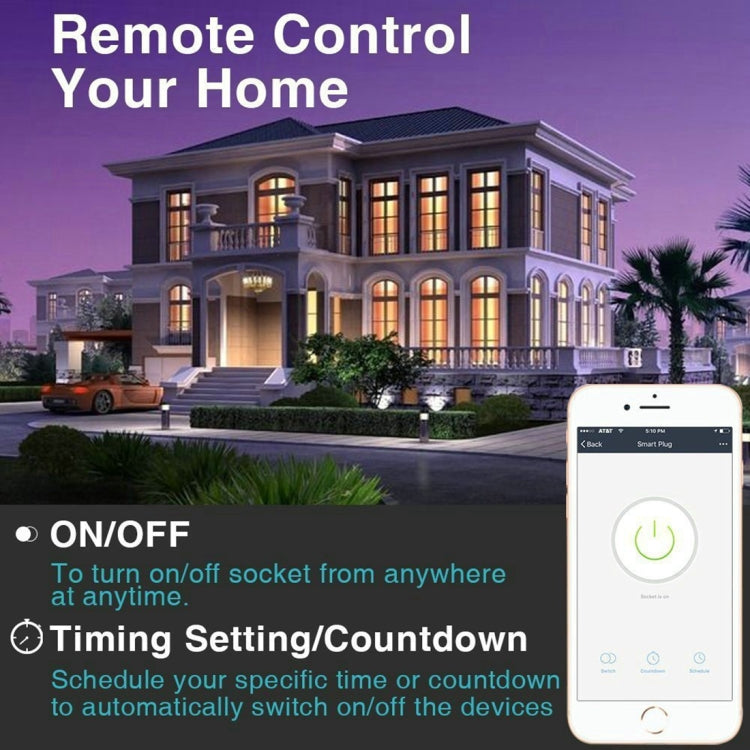 JH-G09U 15A 2.4GHz WiFi Control Hubless Smart Home Power Socket Works with Alexa  & Google Home, AC 100-240V, US Plug (White) Eurekaonline