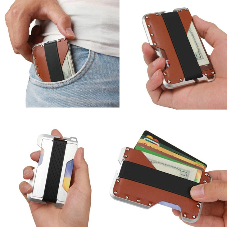 JK02 Metal Card Holder RFID Anti-Theft  Leather Wallet EDC Multifunctional Stainless Steel Aluminum Alloy Card Holder(Silver  + Black + Black) Eurekaonline