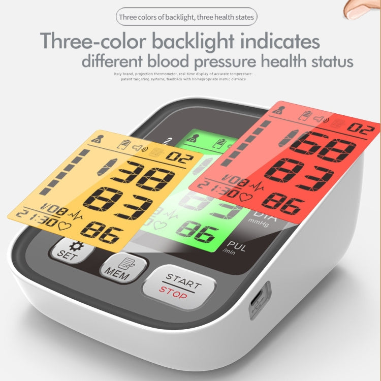 JZ-256A Tri-Color Backlight Automatic Upper Arm Sphygmomanometer Home Electronic Sphygmomanometer, Size:22-32cm(No Voice Broadcast) Eurekaonline