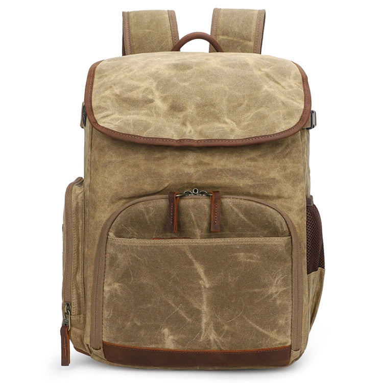 K001-D Leisure Shoulder Camera Bag Waterproof Retro Canvas Camera Storage Backpack(Khaki) Eurekaonline