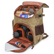 K001-D Leisure Shoulder Camera Bag Waterproof Retro Canvas Camera Storage Backpack(Khaki) Eurekaonline