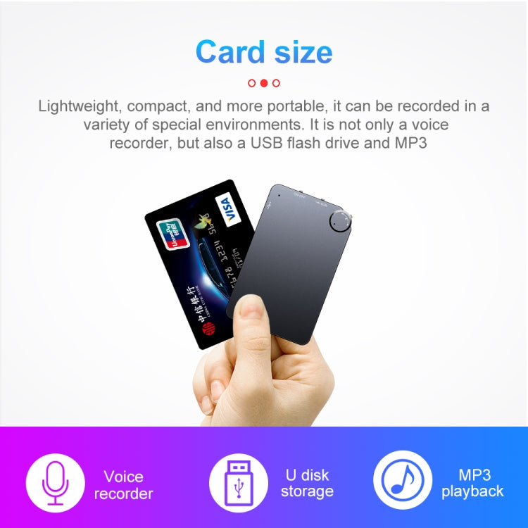K2 Portable Ultra-thin Card Voice Recorder, Capacity:16GB(Black) Eurekaonline