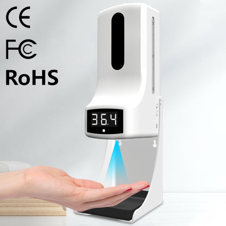 K9 Pro Handsfree Non-contact Body Light-sensitive Distance Sensor Thermometer + 1000ml Automatic Non-contact Liquid Soap Dispenser with Base Mount Eurekaonline