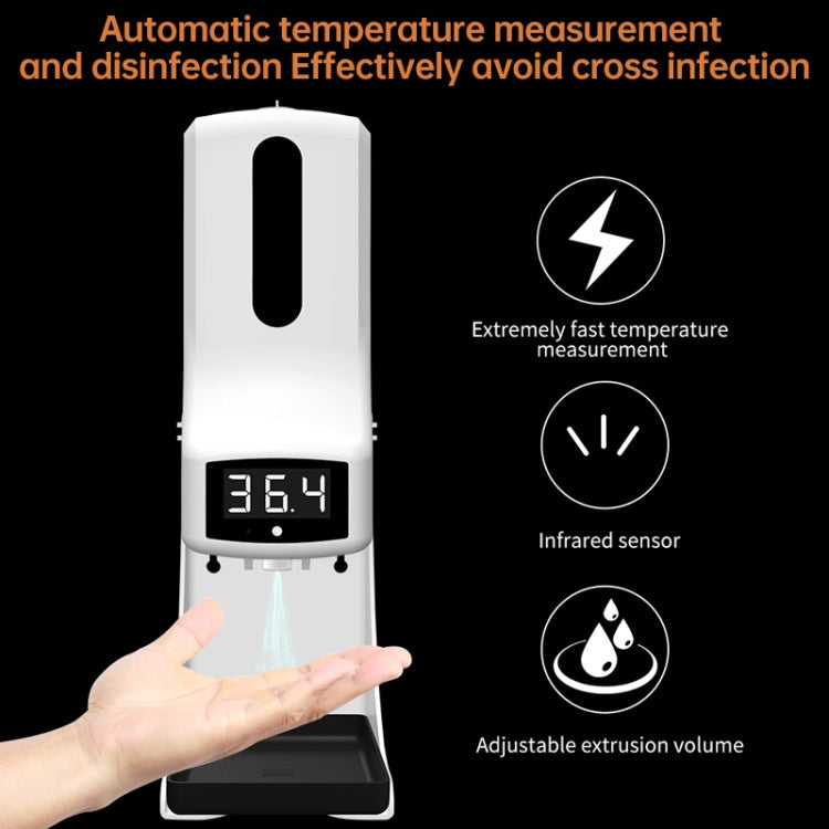 K9 Pro Handsfree Non-contact Body Light-sensitive Distance Sensor Thermometer + 1000ml Automatic Non-contact Liquid Soap Dispenser with Base Mount Eurekaonline