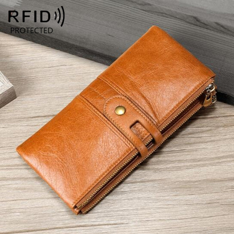 Ladies Genuine Leather Long Wallet Anti-theft Card Bag Multifunctional Clutch Bag(Brown) Eurekaonline
