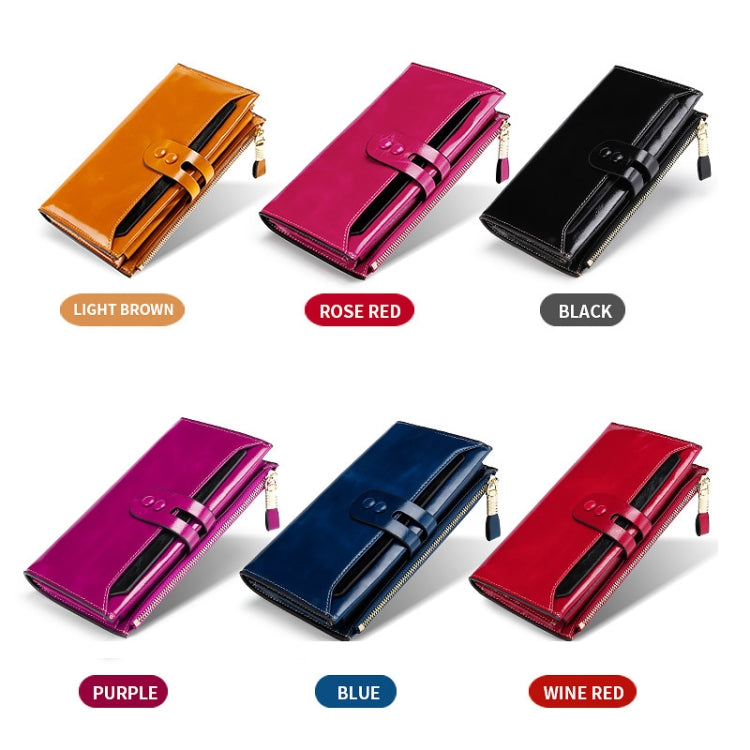 Leather Lady Wallet Multi-Card Slot Retro Oil Wax Leather Wallet Long Type RFID Anti-Theft Brush Clutch(Royal Blue) Eurekaonline