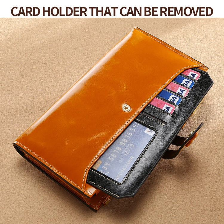 Leather Lady Wallet Multi-Card Slot Retro Oil Wax Leather Wallet Long Type RFID Anti-Theft Brush Clutch(Royal Blue) Eurekaonline