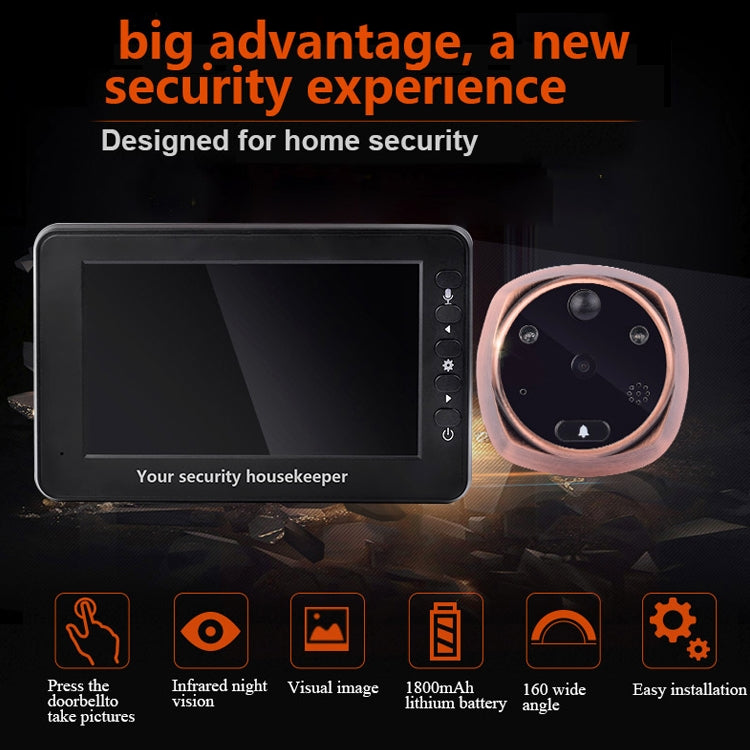 M4300A 4.3 inch Display Screen 3.0MP Camera Video Smart Doorbell, Support TF Card (32GB Max) & Motion Detection & Infrared Night Vision Eurekaonline