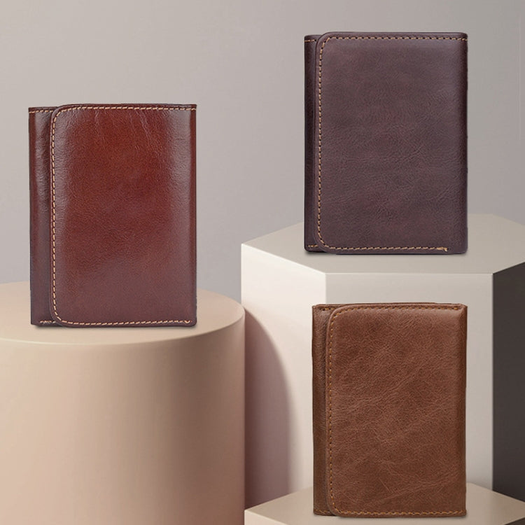 Men Casual Retro RFID Blocking Anti-Scanning Cowhide Leather Short Wallet(Maroon) Eurekaonline