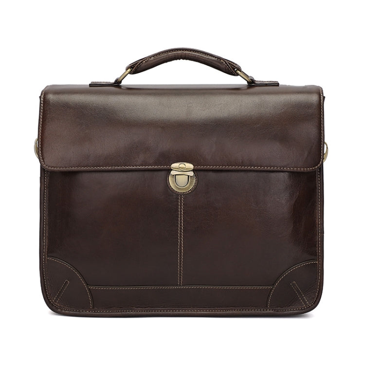 Men Retro Cowhide Leather Briefcase Multifunctional Laptop Bag for 15.6 Inch Computer(Coffee) Eurekaonline