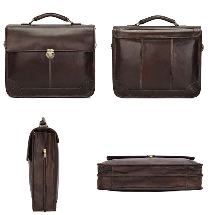 Men Retro Cowhide Leather Briefcase Multifunctional Laptop Bag for 15.6 Inch Computer(Coffee) Eurekaonline