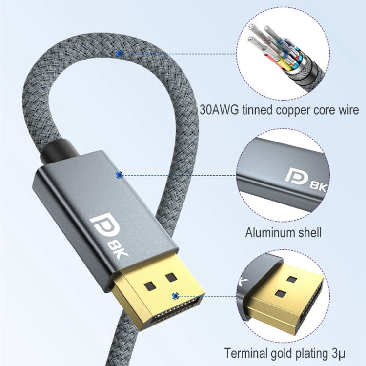Mini DP Male to 8K DisplayPort 1.4 Male HD Braided Adapter Cable, Cable Length: 2m Eurekaonline