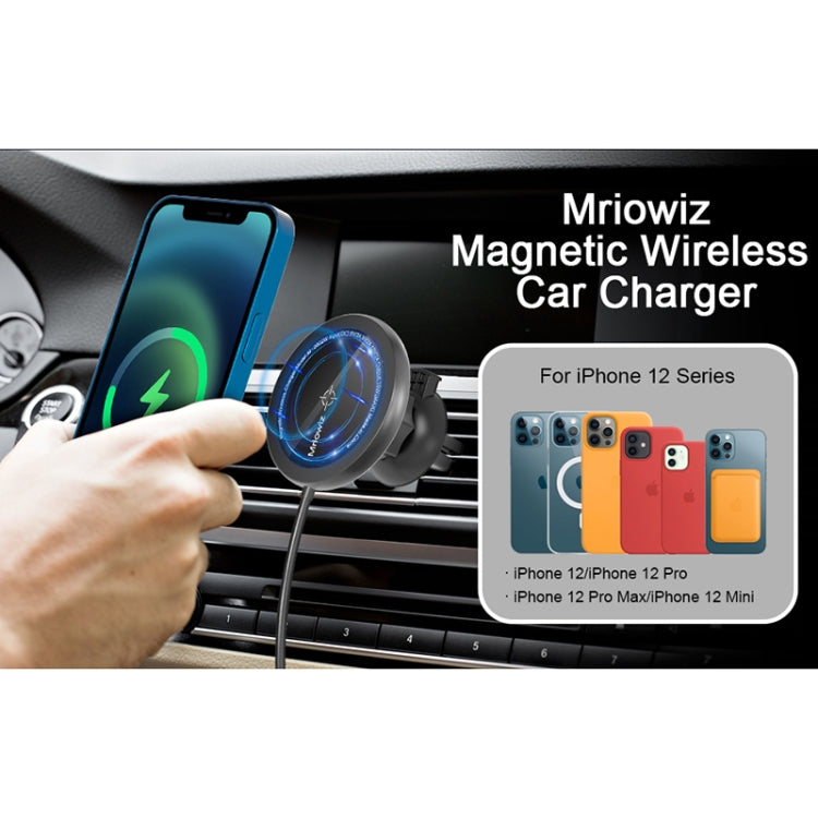 Mriowiz M-2002W 15W 360-degree Rotating MagSafe Magnetic Car Wireless Charger for iPhone 12 Series, with USB + USB-C / Type-C Data Cable, Cable Length: 1m Eurekaonline