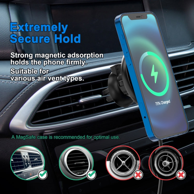 Mriowiz M-2002W 15W 360-degree Rotating MagSafe Magnetic Car Wireless Charger for iPhone 12 Series, with USB + USB-C / Type-C Data Cable, Cable Length: 1m Eurekaonline