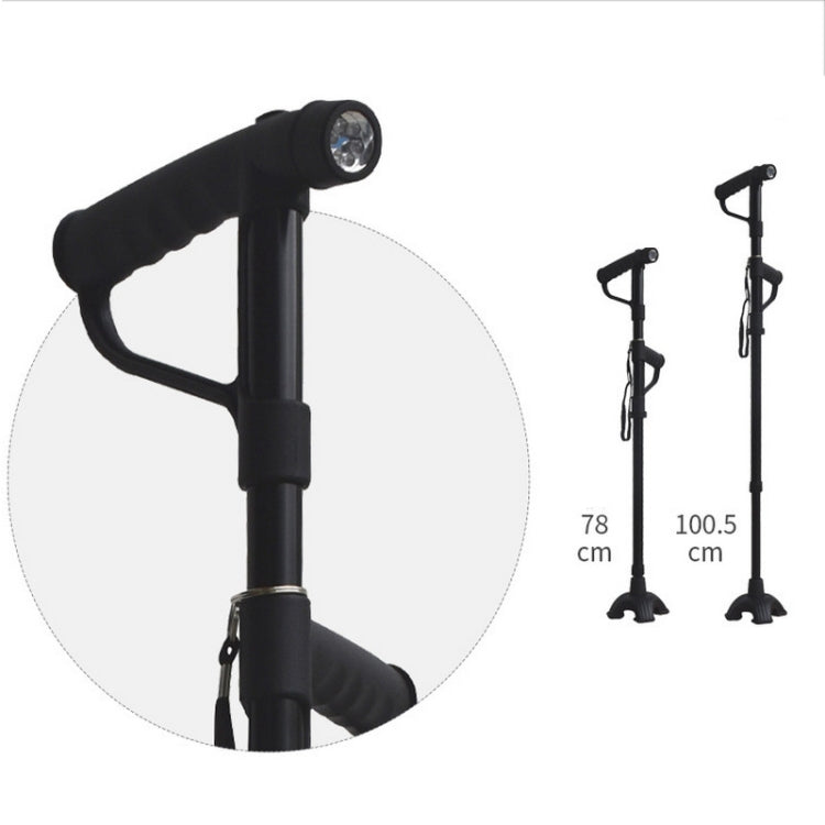 Multifunctional Folding Double-Handle Elderly Crutches Aluminum Alloy Elderly Power-Assisted Walking Sticks Four-Legged Walking Sticks With Lights, Length: 86-98cm(Black) Eurekaonline