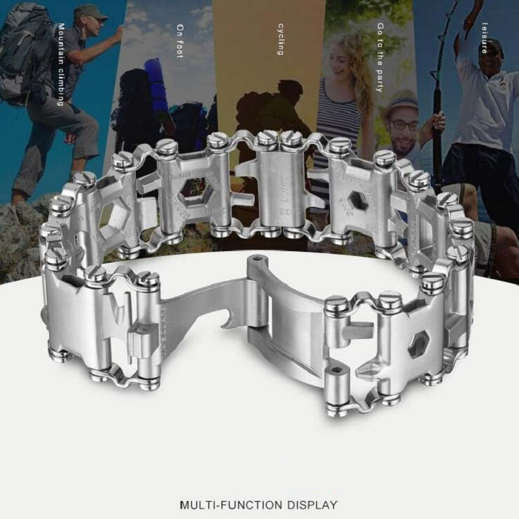 Multifunctional Stainless Steel Outdoor Survive Tool Bracelet for Men(Wide Black) Eurekaonline