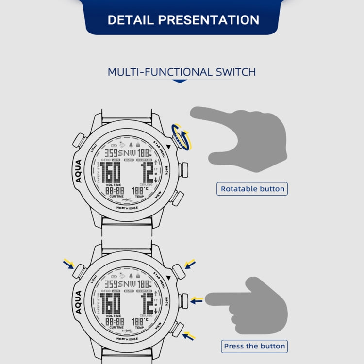 NORTH EDGE AQUA 100m Waterproof Scuba Diver Smart Watch, Support Luminous Display & Compass Mode Eurekaonline