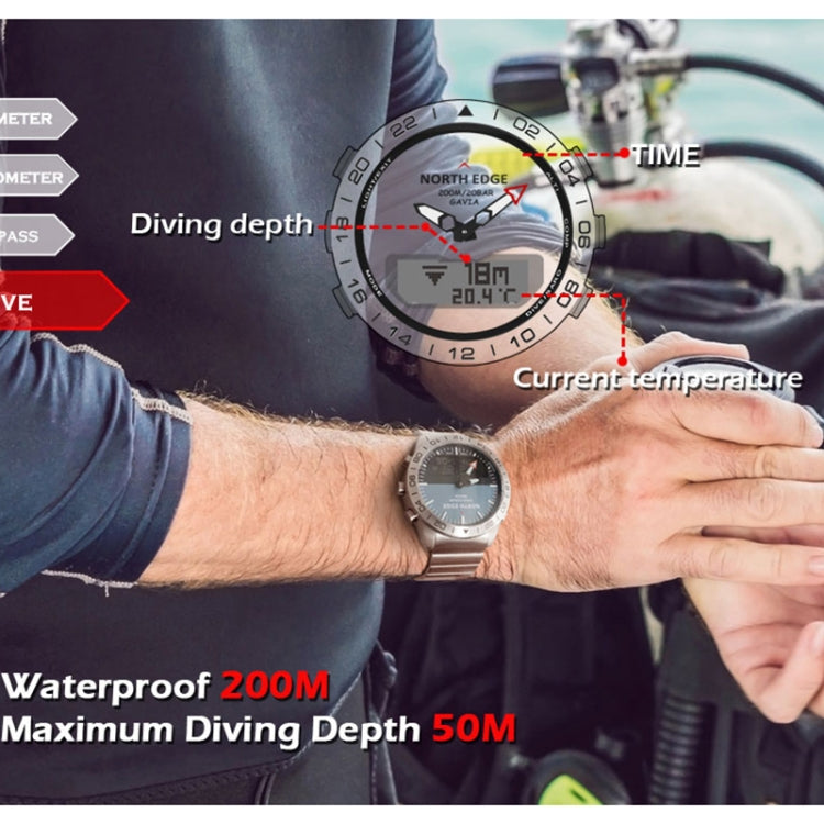 North Edge GAVIA Men Outdoor Sport 50m Waterproof Smart Digital Watch Diving Watch, Support Barometer & Pedometer(Silver) Eurekaonline