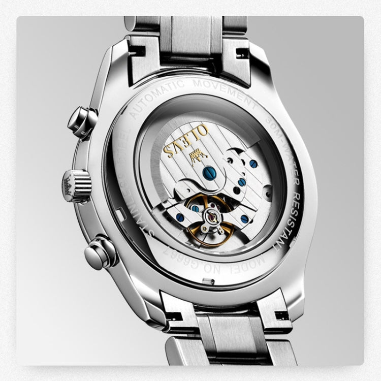 OLEVS 6667 Multifunction Waterproof Luminous Mechanical Men Watch(Steel Band+Gold White) Eurekaonline