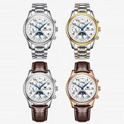 OLEVS 6667 Multifunction Waterproof Luminous Mechanical Men Watch(Steel Band+Gold White) Eurekaonline