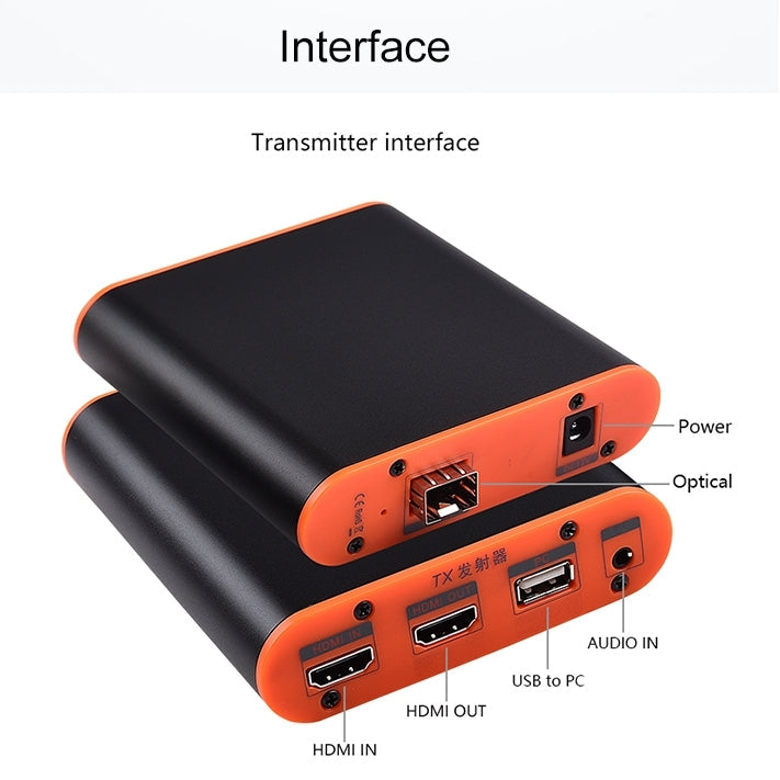 OPT882-KVM HDMI Extender (Receiver & Sender) Fiber Optic Extender with USB Port and KVM Function, Transmission Distance: 20KM (US Plug) Eurekaonline