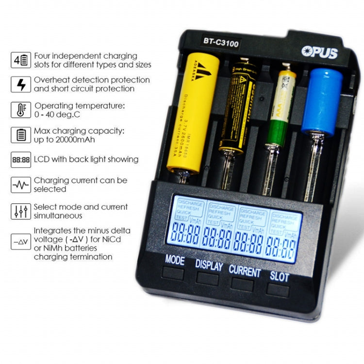 OPUS BT-C3100 Smart Smart Digital Intelligent 4-Slot Battery Charger(UK Plug) Eurekaonline