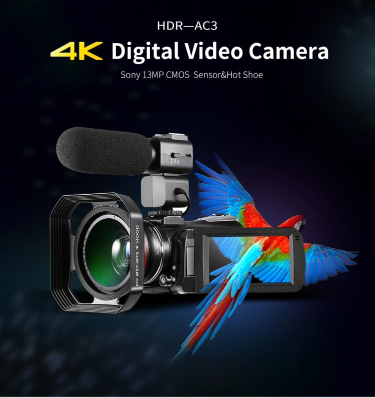 ORDRO AC3 3.1 inch IPS Screen 4K Full HD 13MP Night Vision WiFi Live Camcorder DV Digital Camera, Style:Standard+ Microphone +Fill Light(Black) Eurekaonline