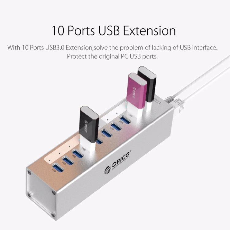 ORICO A3H10 Aluminum High Speed 10 Ports USB 3.0 HUB with Power Adapter for Laptops(Black) Eurekaonline