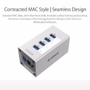 ORICO A3H4 Aluminum High Speed 4 Ports USB 3.0 HUB with 12V/2.5A Power Supply for Laptops(Silver) Eurekaonline