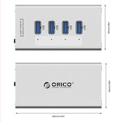 ORICO A3H4 Aluminum High Speed 4 Ports USB 3.0 HUB with 12V/2.5A Power Supply for Laptops(Silver) Eurekaonline