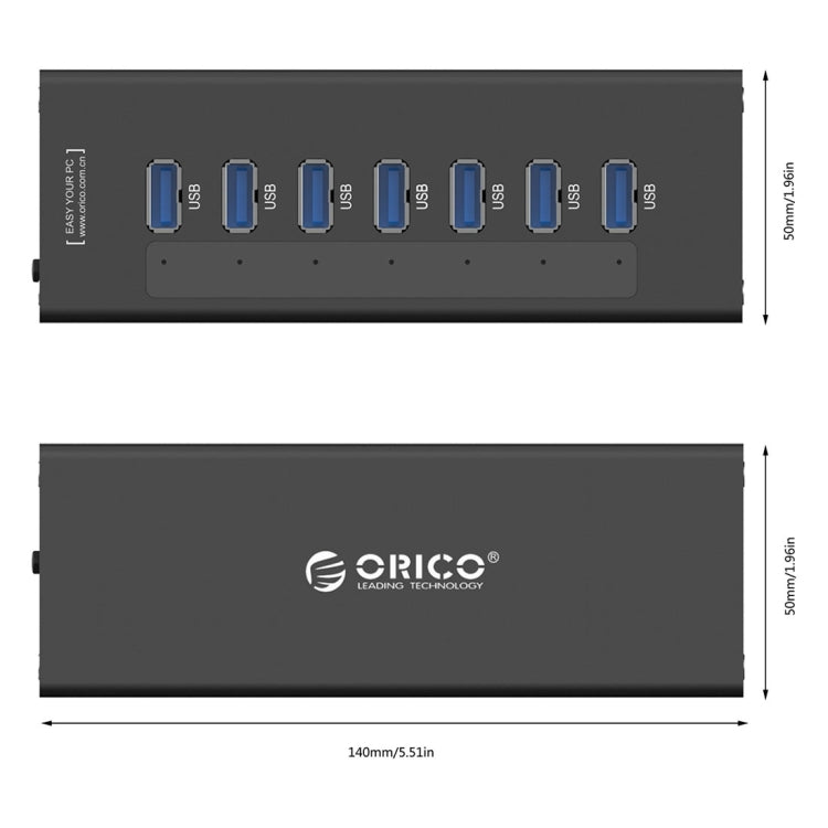 ORICO A3H7 Aluminum High Speed 7 Ports USB 3.0 HUB with 12V/2.5A Power Supply for Laptops(Black) Eurekaonline