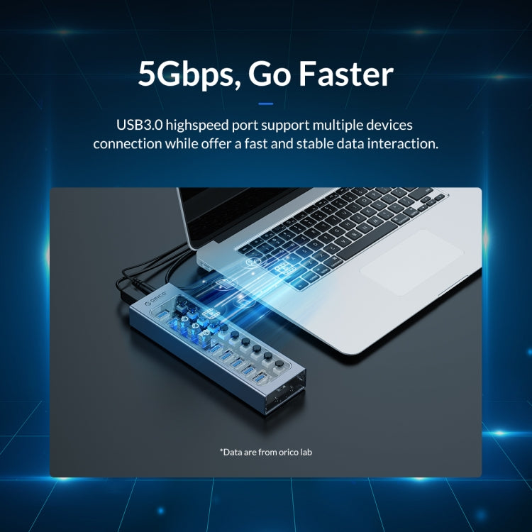 ORICO AT2U3-7AB-GY-BP 7 In 1 Aluminum Alloy Multi-Port USB HUB with Individual Switches, EU Plug Eurekaonline