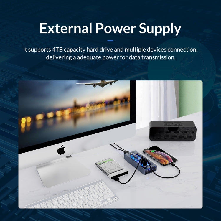 ORICO AT2U3-7AB-GY-BP 7 In 1 Aluminum Alloy Multi-Port USB HUB with Individual Switches, UK Plug Eurekaonline