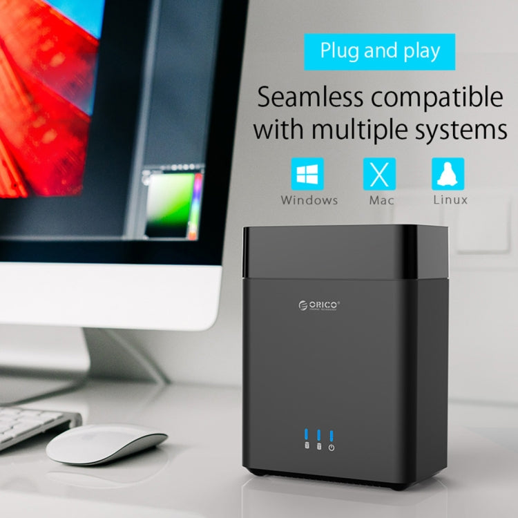 ORICO DS200C3 3.5 inch 2 Bay Magnetic-type USB-C / Type-C Hard Drive Enclosure with Blue LED Indicator(Black) Eurekaonline