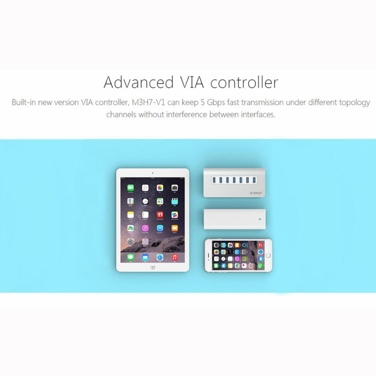 ORICO M3H7-V1 Aluminum Alloy 7 USB 3.0 Ports HUB with 30W Power Adapter Eurekaonline